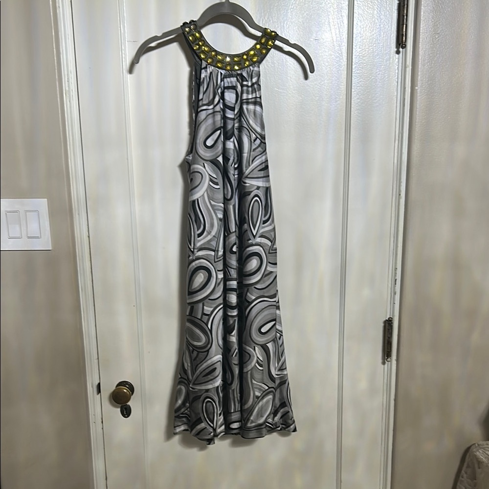 INC International Concepts Black and White Sleeveless Halter Maxi Dress